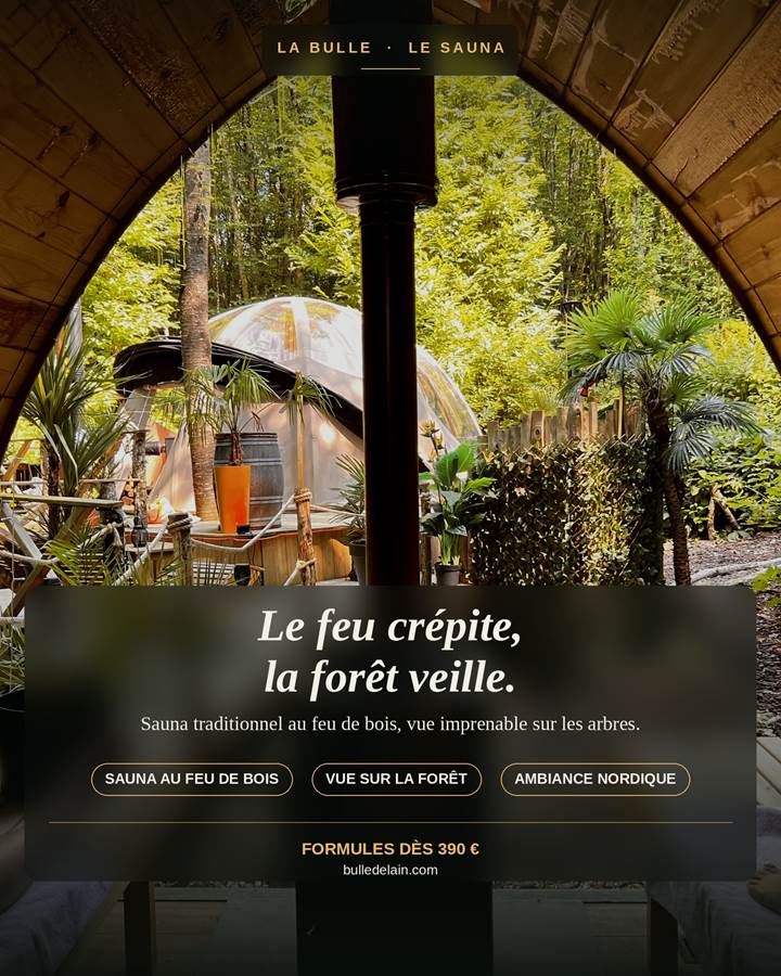 Sauna traditionnel au feu de bois avec vue sur la forêt