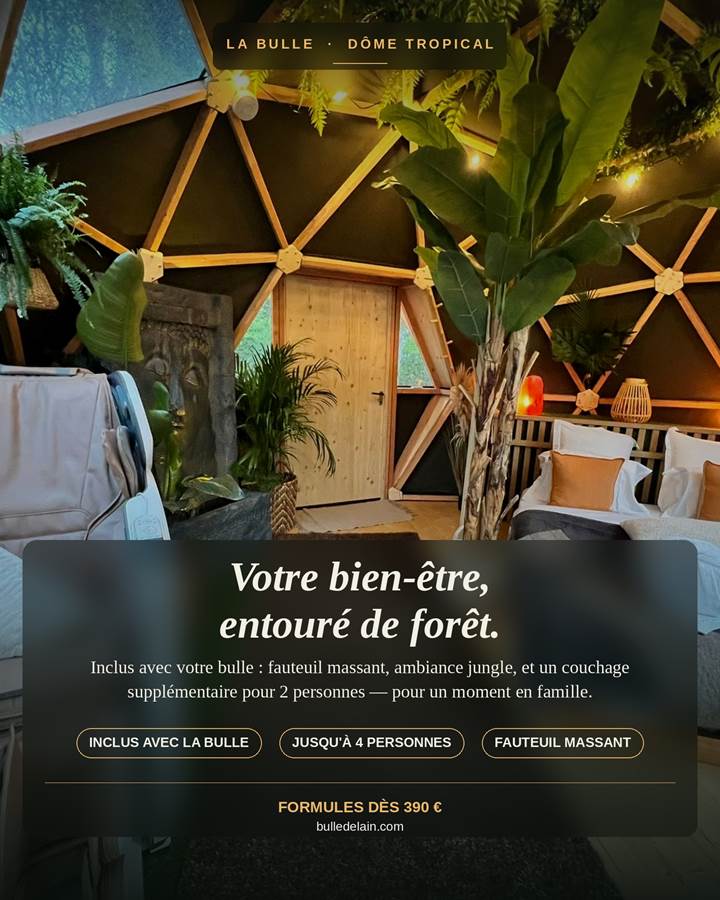 Fauteuil massant et ambiance jungle dans le dôme tropical, inclus avec la bulle