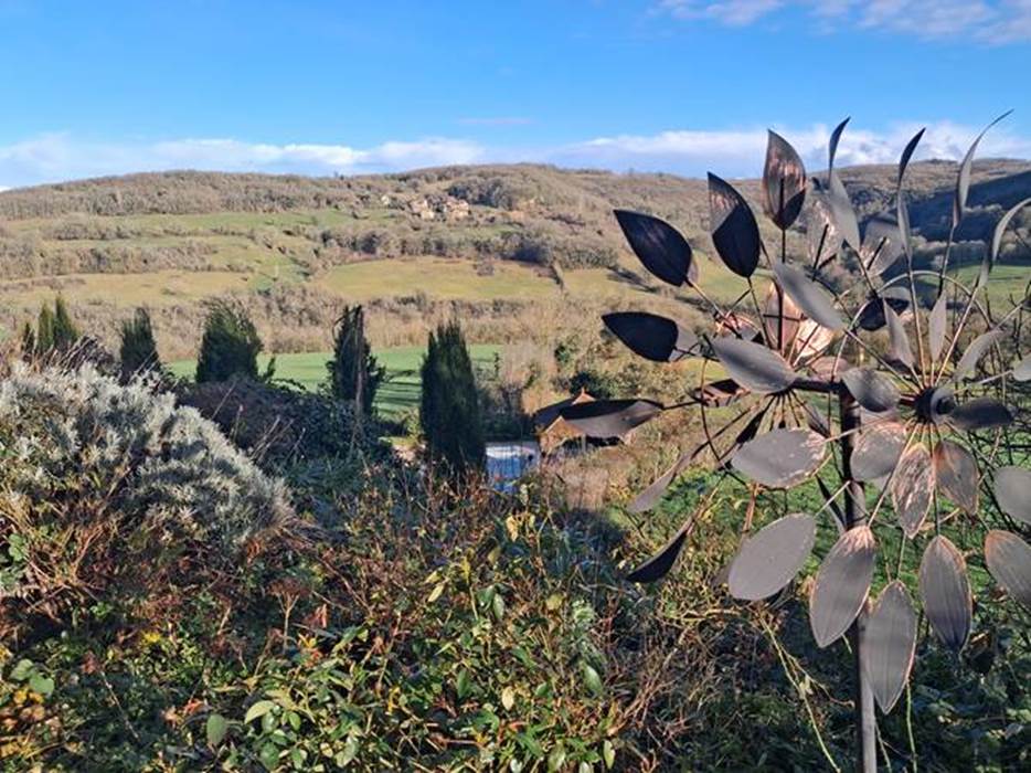 Vue sur la piscine et la vallée