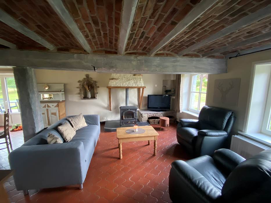 Gite rural La demoiselle ô bois  - salon- feu au bois