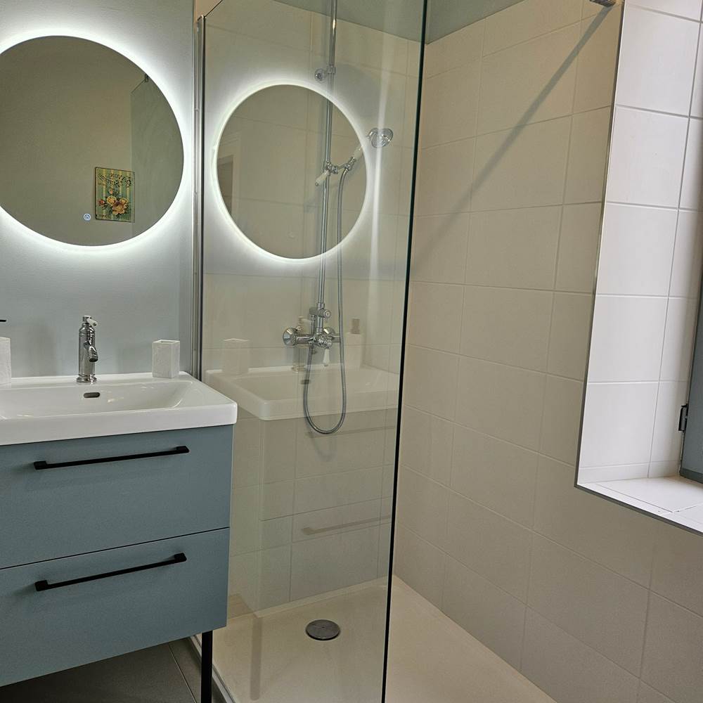 LB 2 Dusky and Sky blue shower room with separate toilet-presta