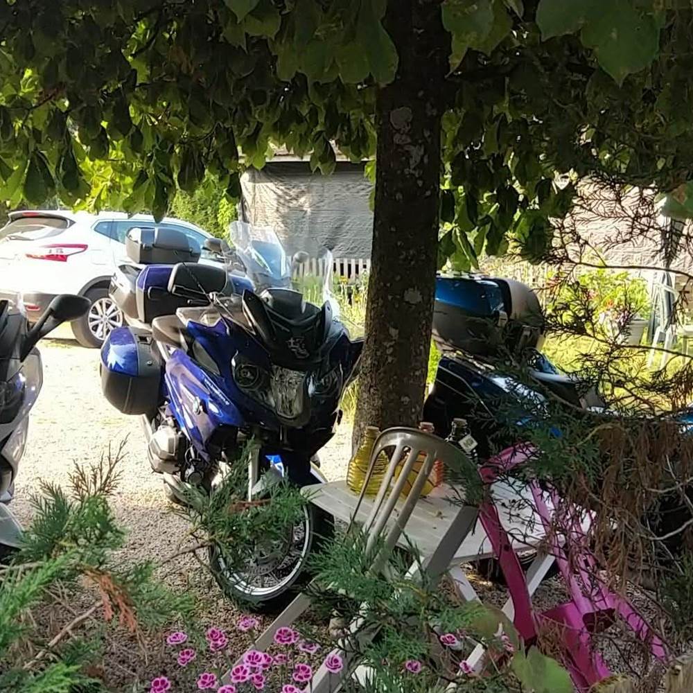 Vue parking gratuit, autos, motos, vélos à l'ombre des arbres-gallery