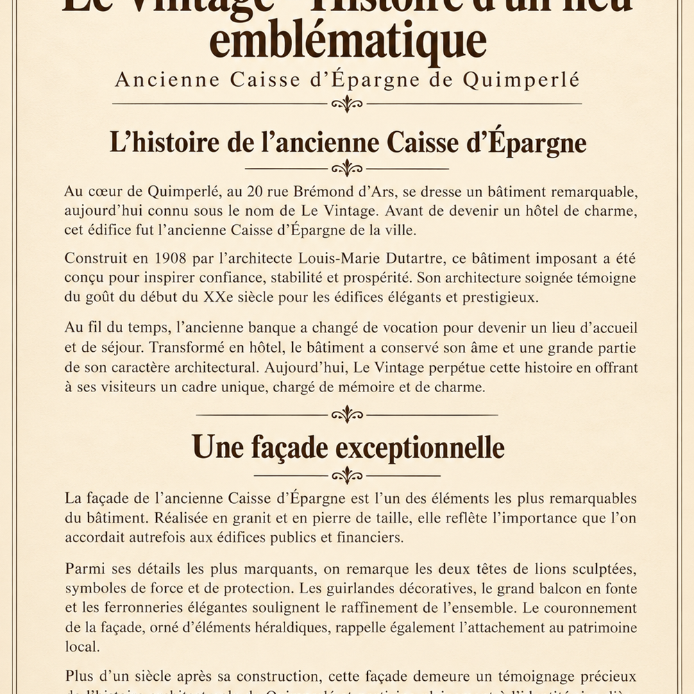 Affiche historique de l’Hôtel Le Vintage insta