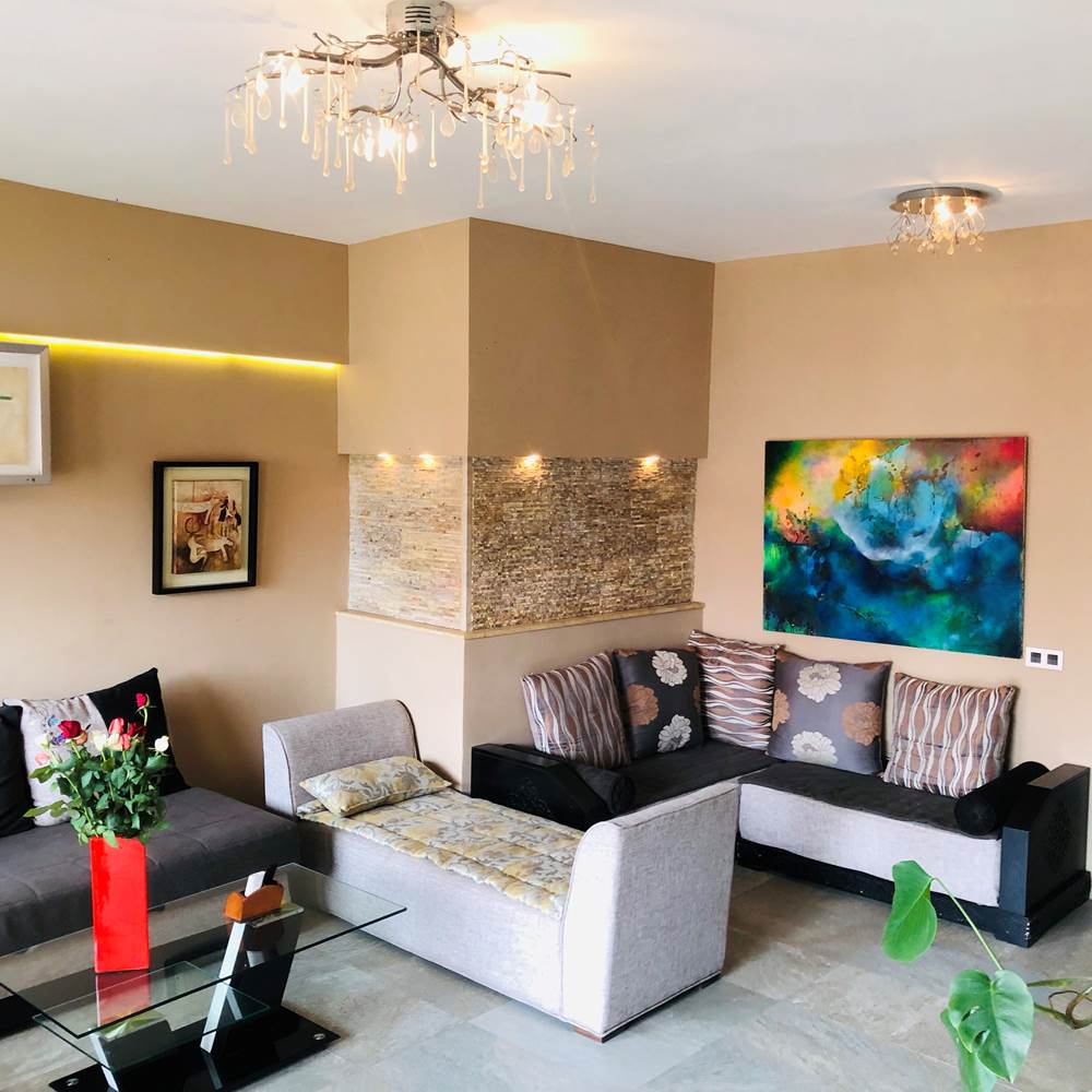 Séjour avec tableaux d'artistes peintres