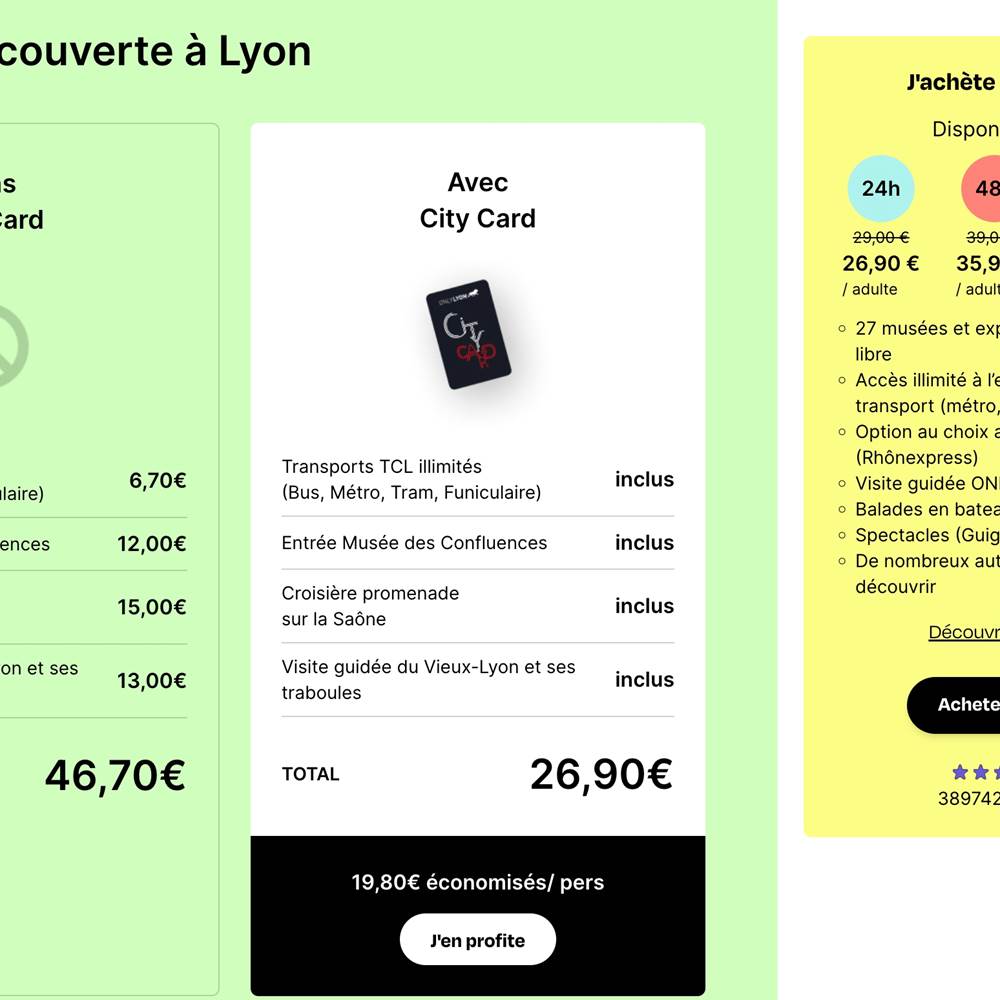 Avec notre maison de vacances (6 personnes) proche de Lyon, utilisez "Lyon City Card", une seule carte avec accès à de nombreux musées, attractions, visites guidées, croisières... et circuler librement dans Lyon !-gallery