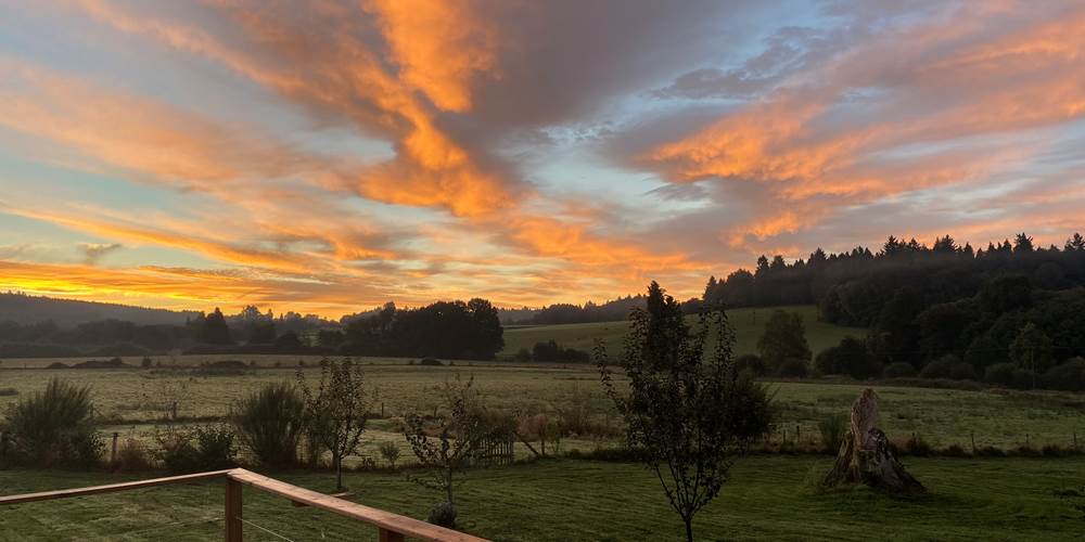 Les terres de la chouette, la Roulotte du Verger depuis sa terrasse