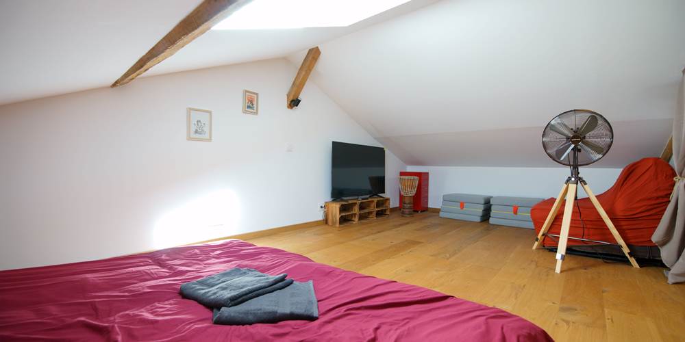 Mezzanine lit futon 2m*2m et coin télé avec canapé convertible