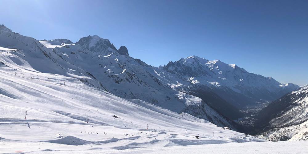Domaine skiable La Balme/Vallorcine avec vue Mont Blanc