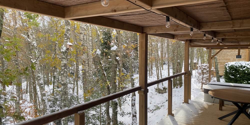 Grande terrasse couverte avec vue sur la forêt