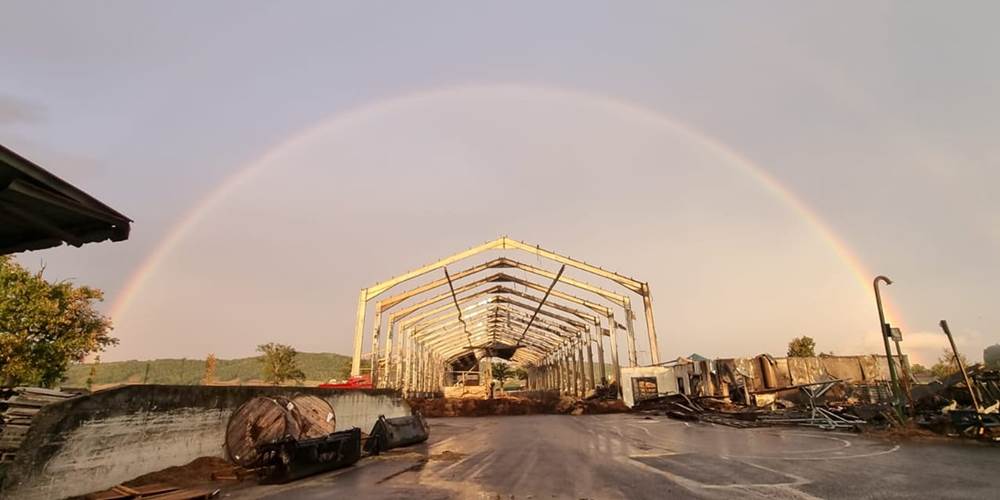 Ferme des delices foreziens, incendie, arc en ciel, visite chantier reconstruction, saint cyr les vignes, Loire Forez, 42