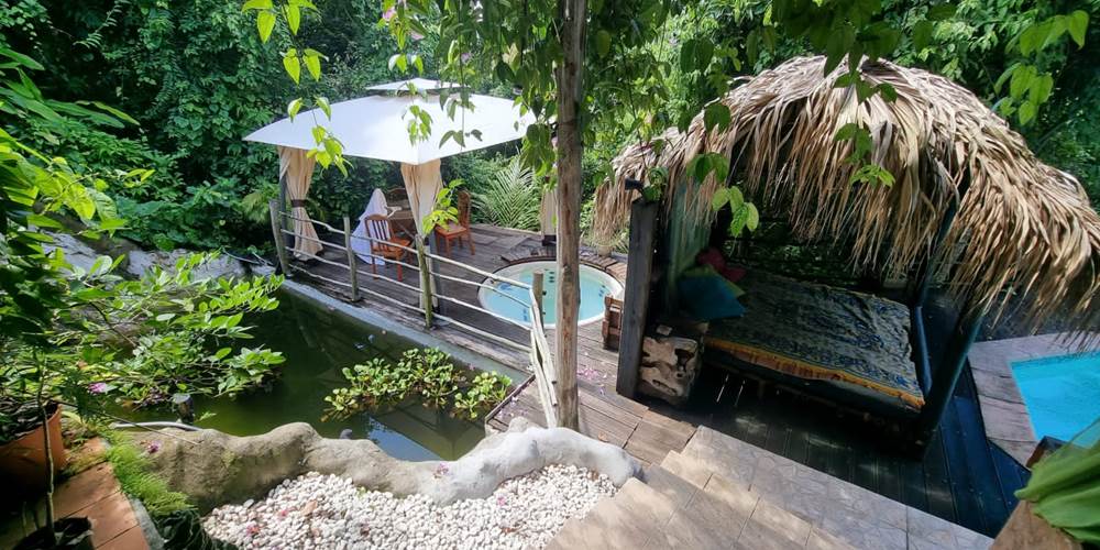 vue sur l étang, le bain thérapeutique et lit du piscine