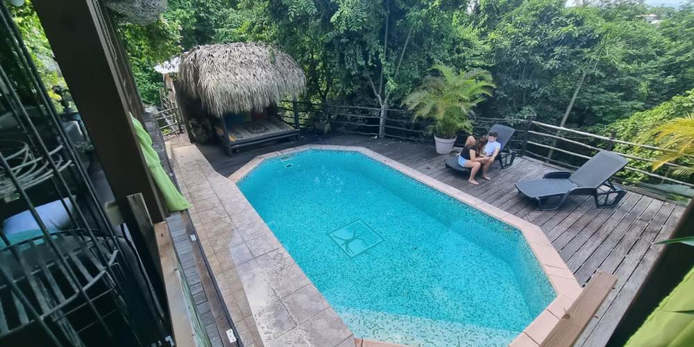 vue plongeant sur piscine et deck