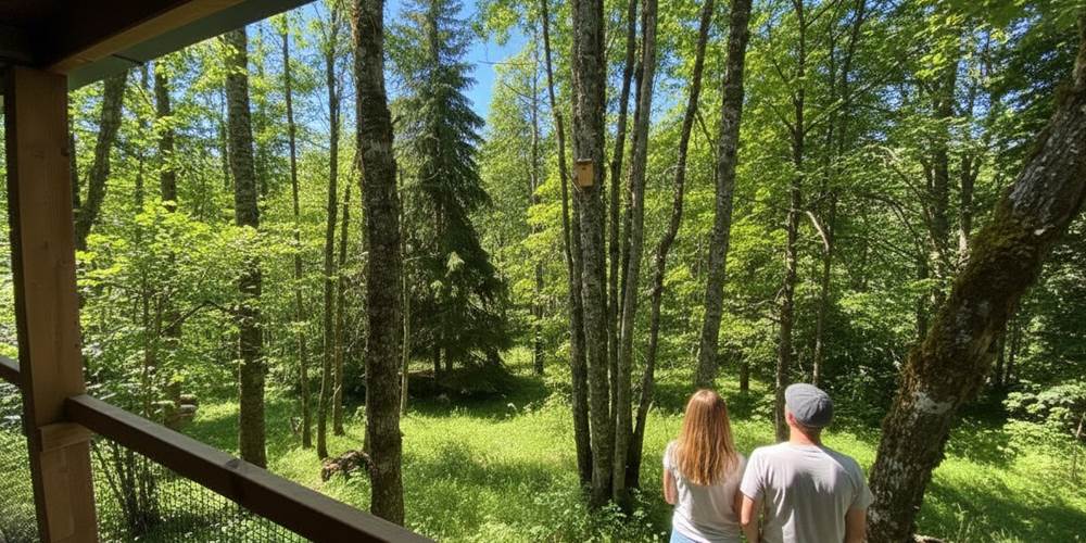 Vue depuis la terrasse couverte HY•Lødge Spa 6 personnes