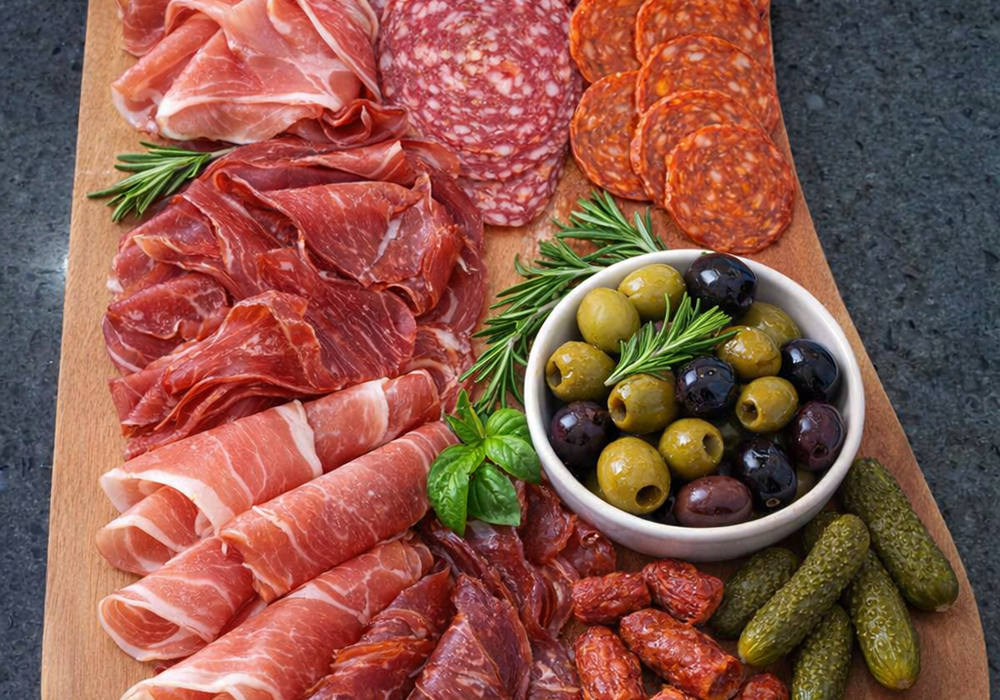 Planche avec charcuterie
