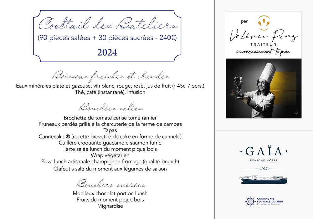 Menus Croisière Gaïa par Valérie Pons