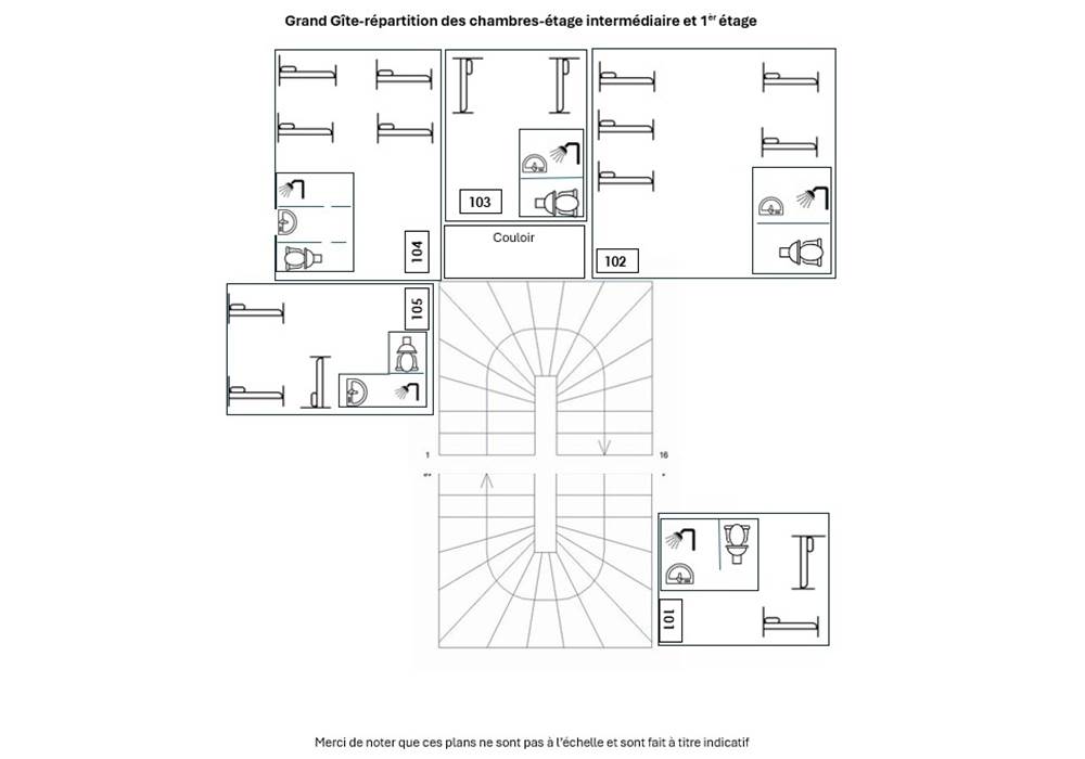 Plan Grand Gîte niveau intermédiaire et 1er étage