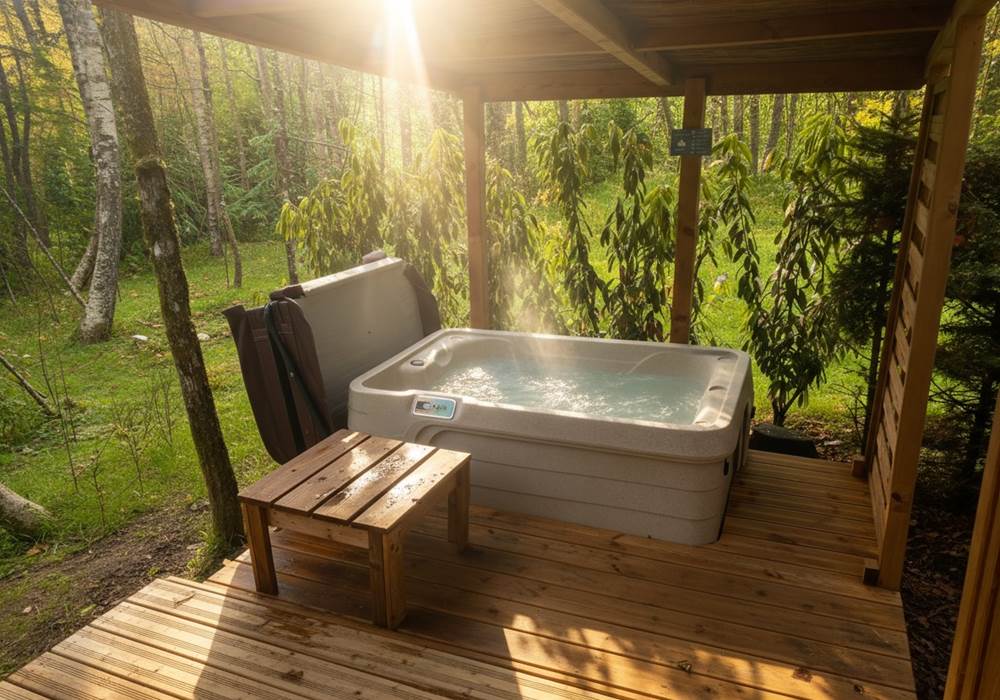 Spa privatif chauffé à 38°C avec vue sur la Forêt