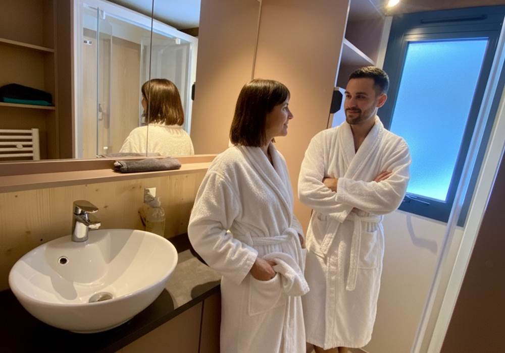 Salle de bain avec douche italienne et double vasque