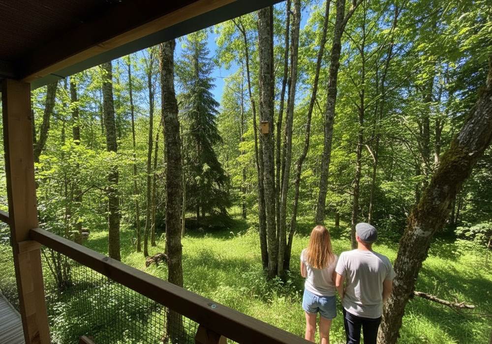 Vue depuis la terrasse couverte HY•Lødge Spa 6 personnes