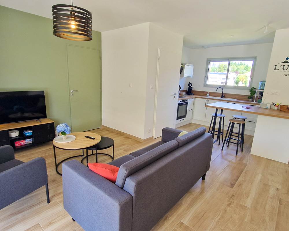 Gîte l'UNIK  salon avec télevision connectée