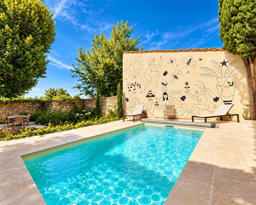piscine terrasse et jardin sous le soleil du Gard