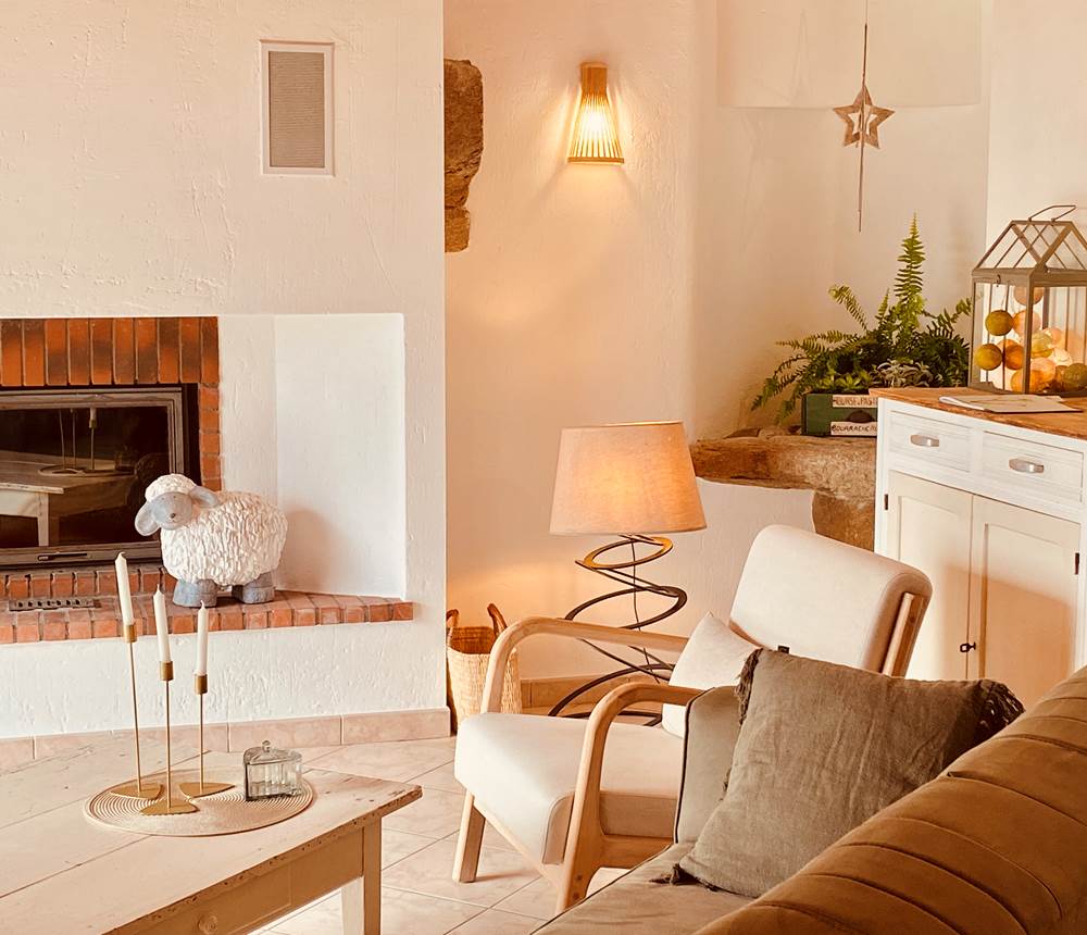 Salon donnant sur la terrasse, le jardin