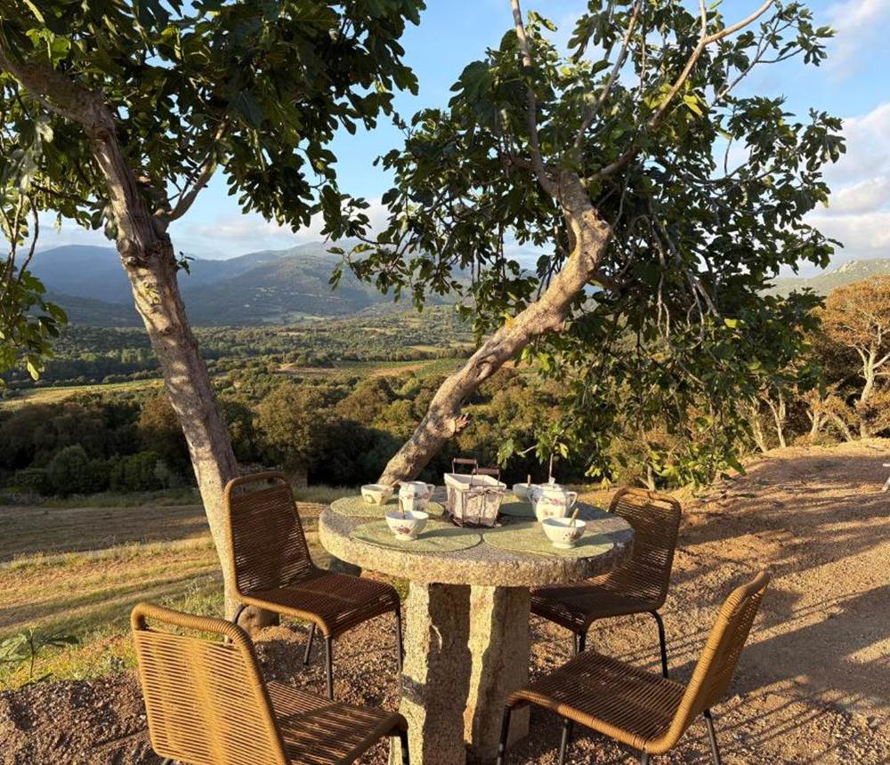 Table champêtre avec vue imprenable sur la vallée.