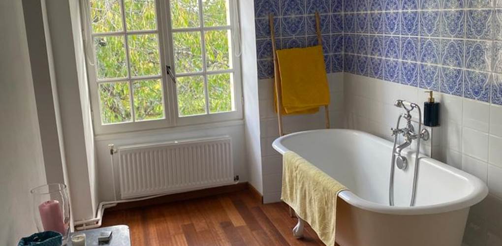 vue sur le jardin depuis la salle de bain