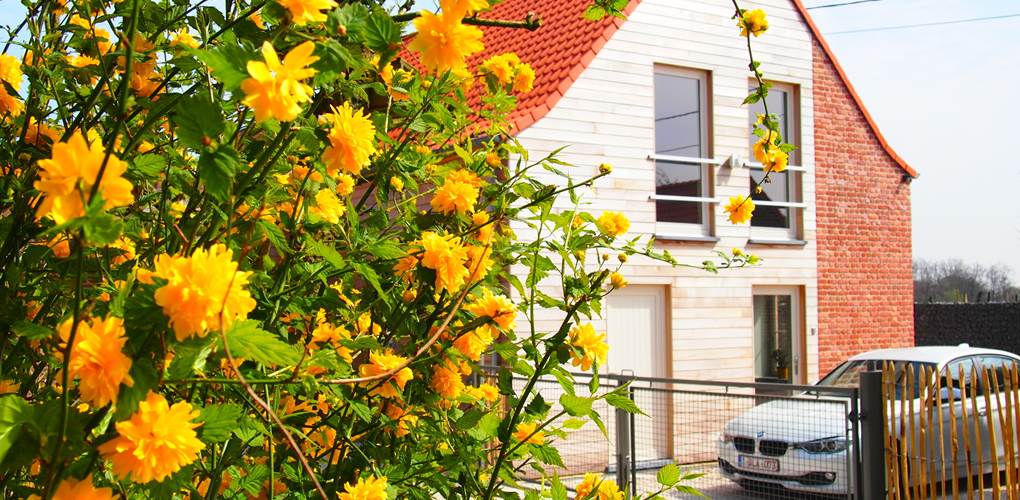 Gîte moderne avec facade en bois et briques