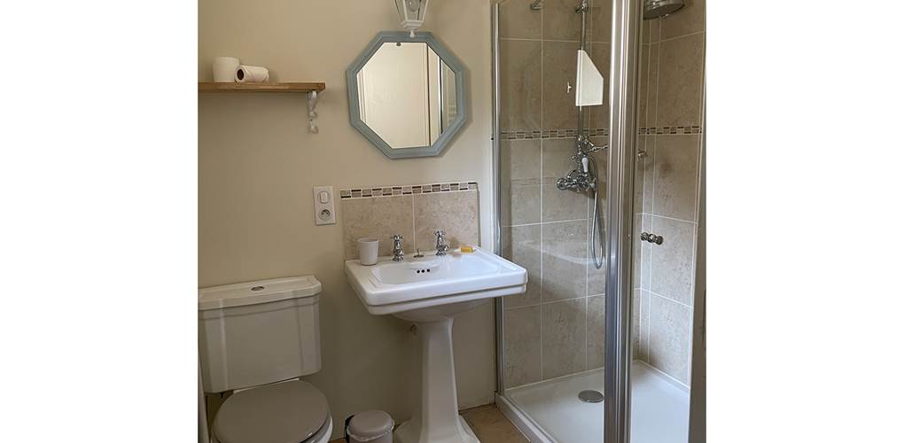 La salle de bain avec douche et WC