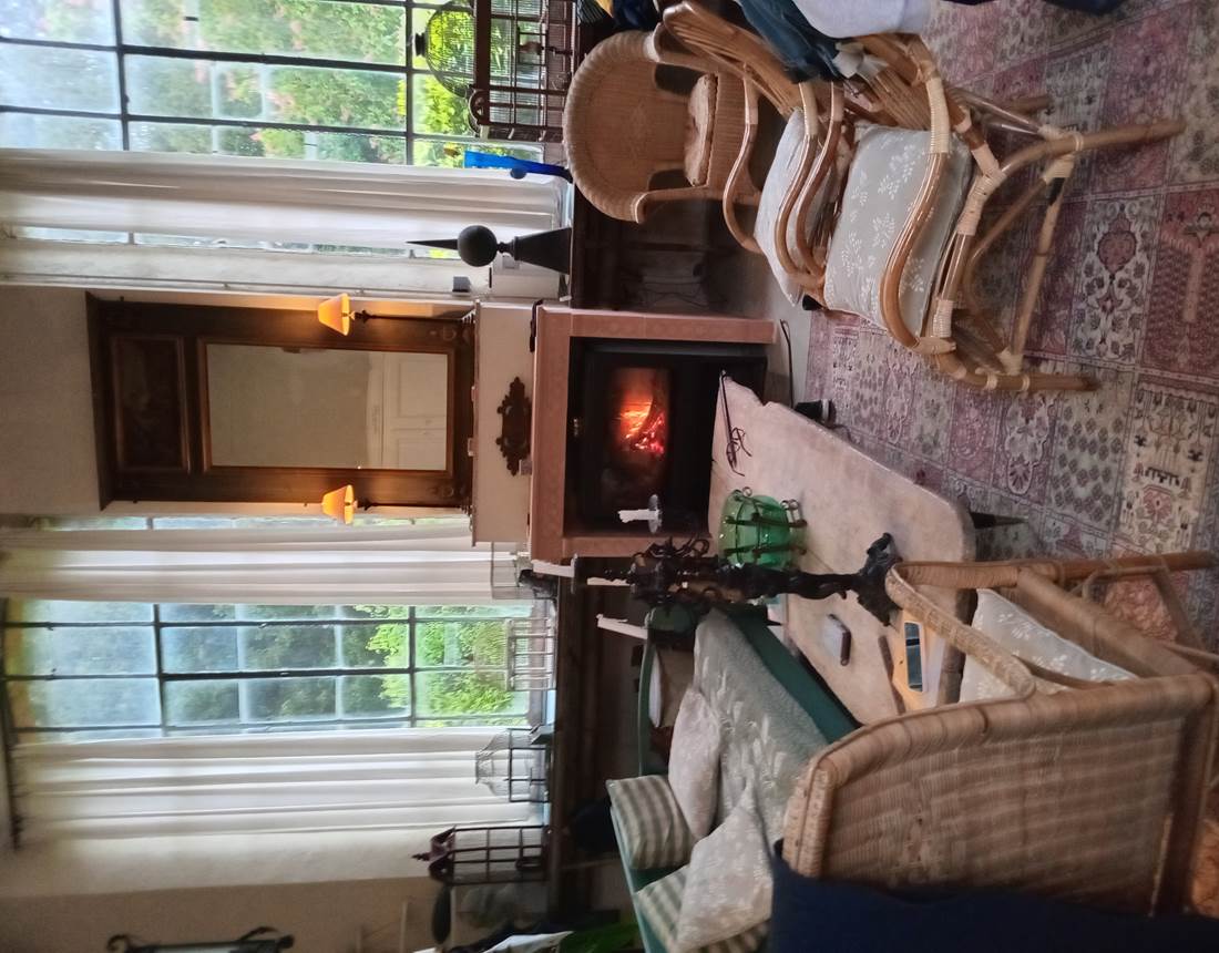 Salon avec chauffage à bois