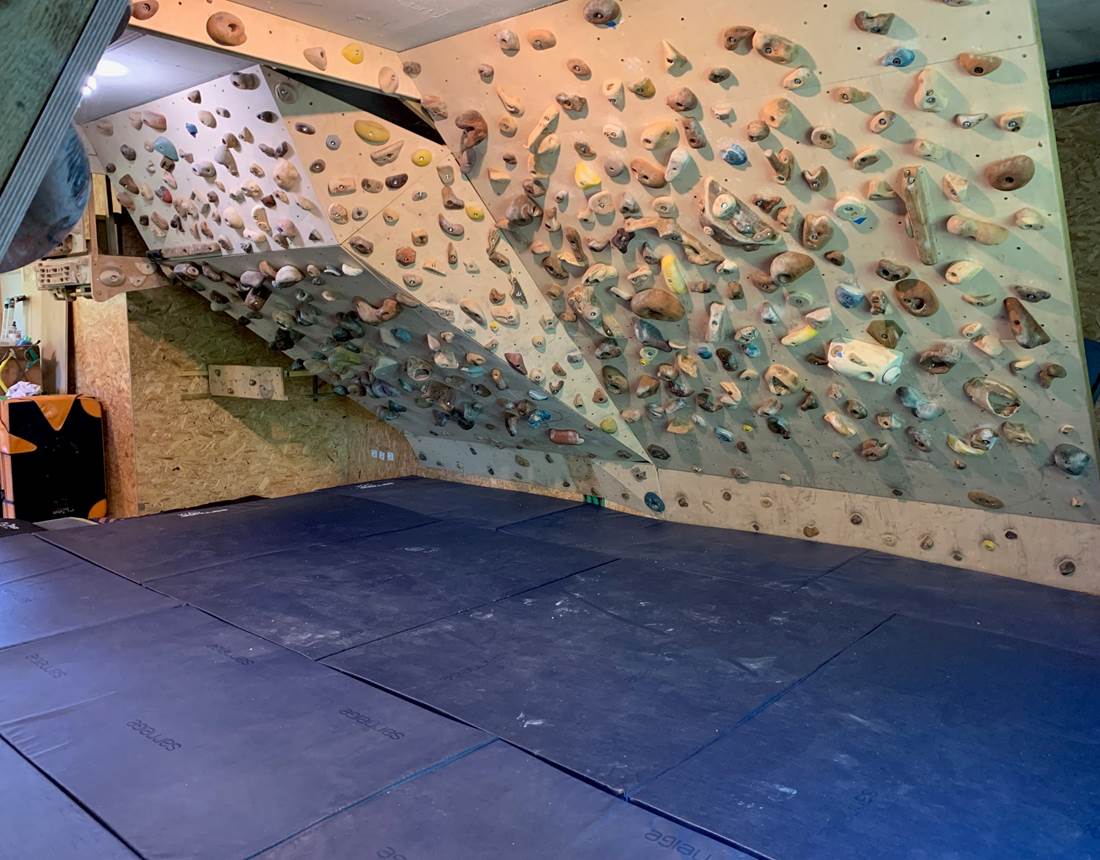 Climbing gym at Bloasis 45 and 60 degrees walls
