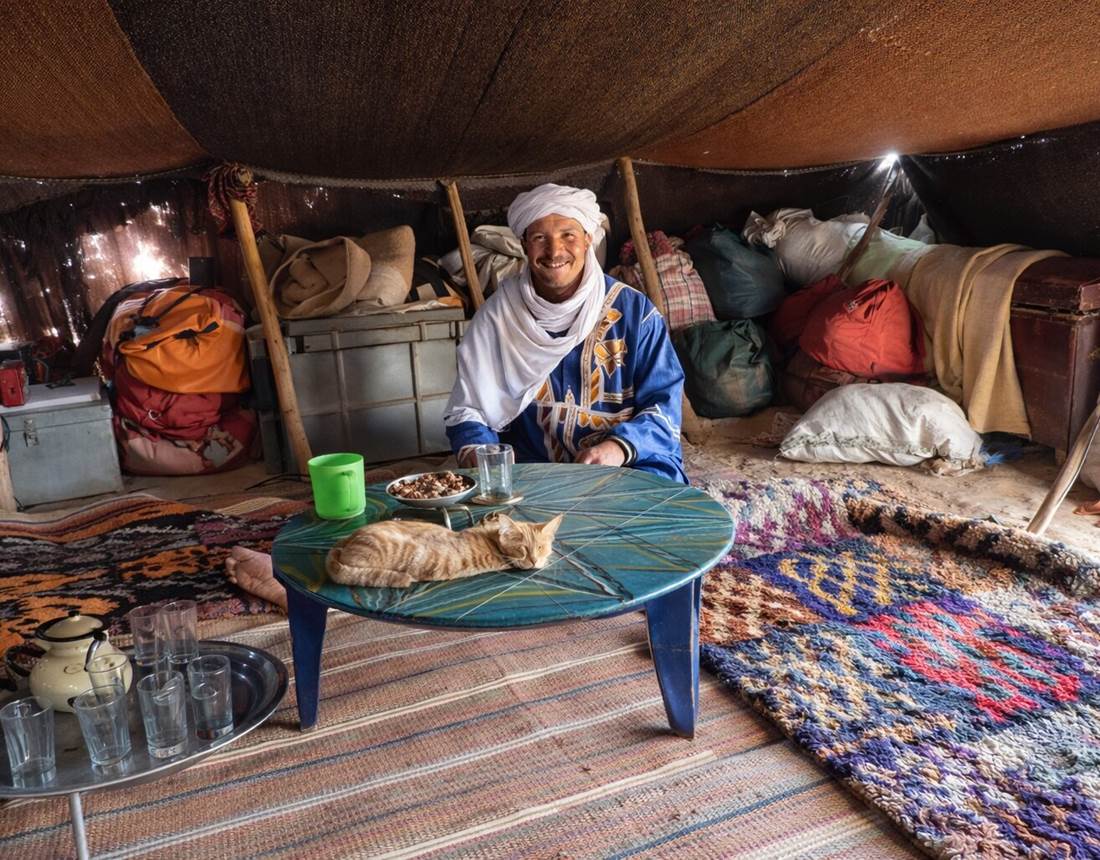 Dans la tente d'un campement nomade