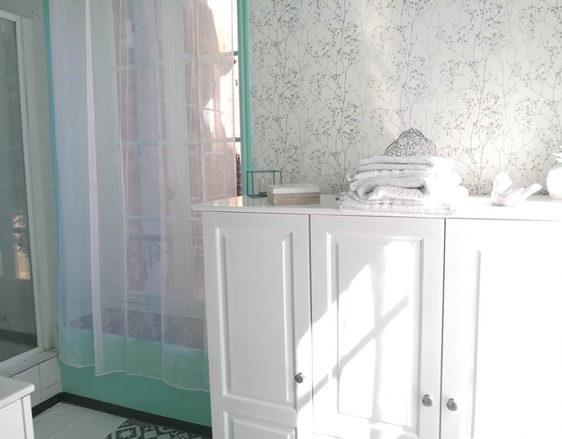 Maison Courbarien - chambre "Jade" avec 2 lits simples - salle d'eau détail