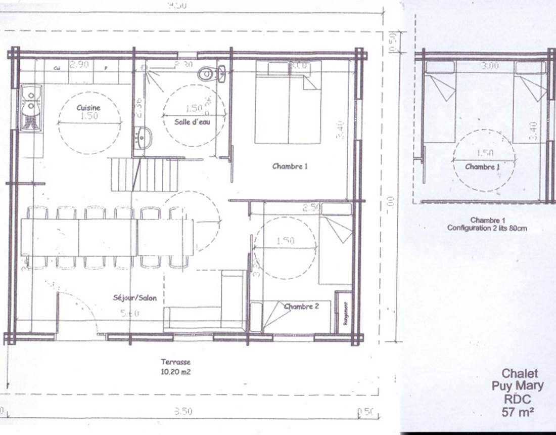 Plan du chalet "Puy Mary" salles du bas