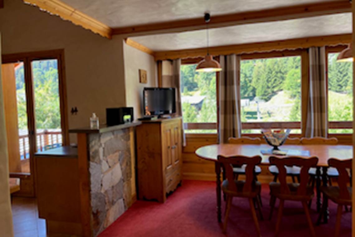 Cornettines Séjour cuisine vue montagne