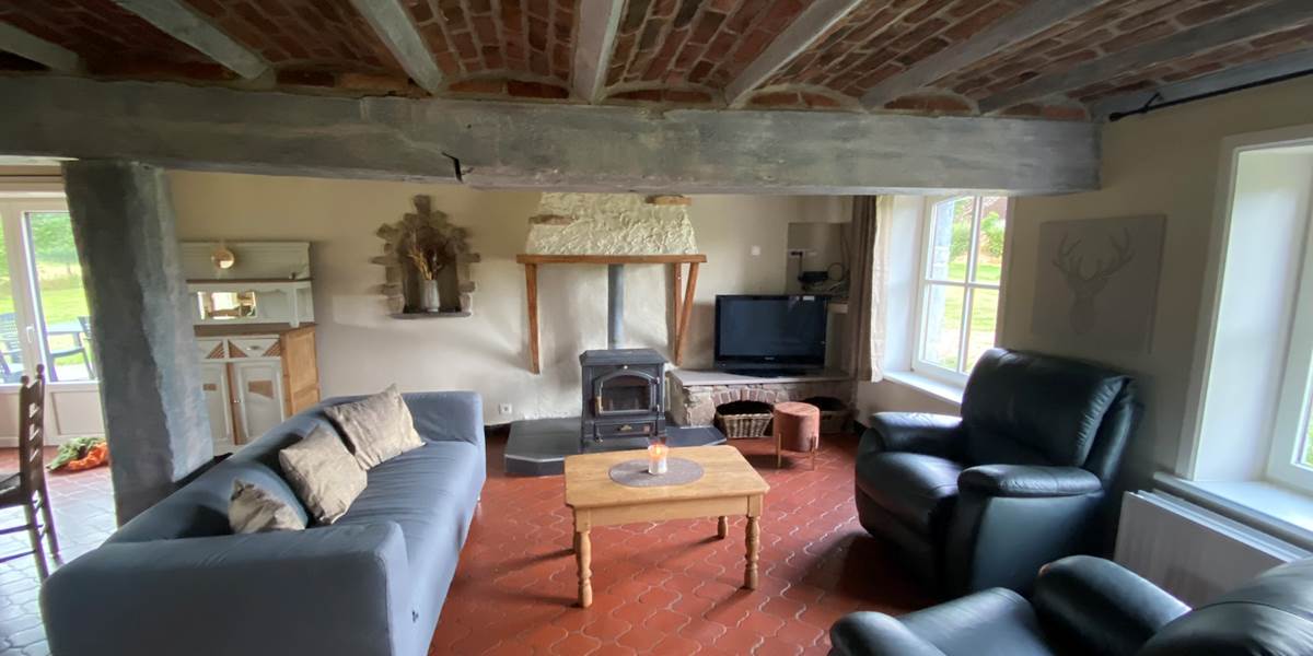 Gite rural La demoiselle ô bois  - salon- feu au bois