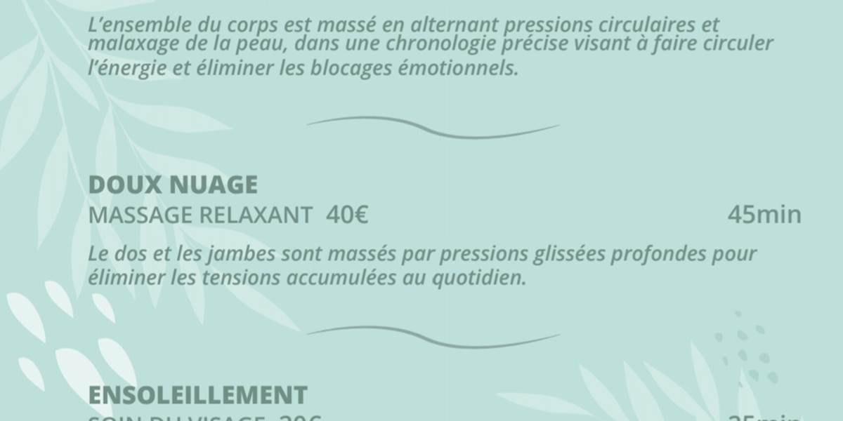 Les difféents massages et tarif