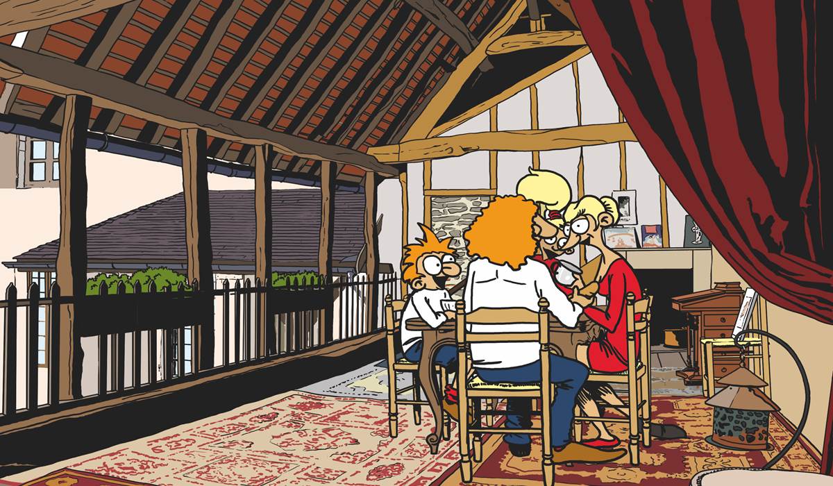 Petit déjeuner en été sur la coursive - illustration Pascal Labranche