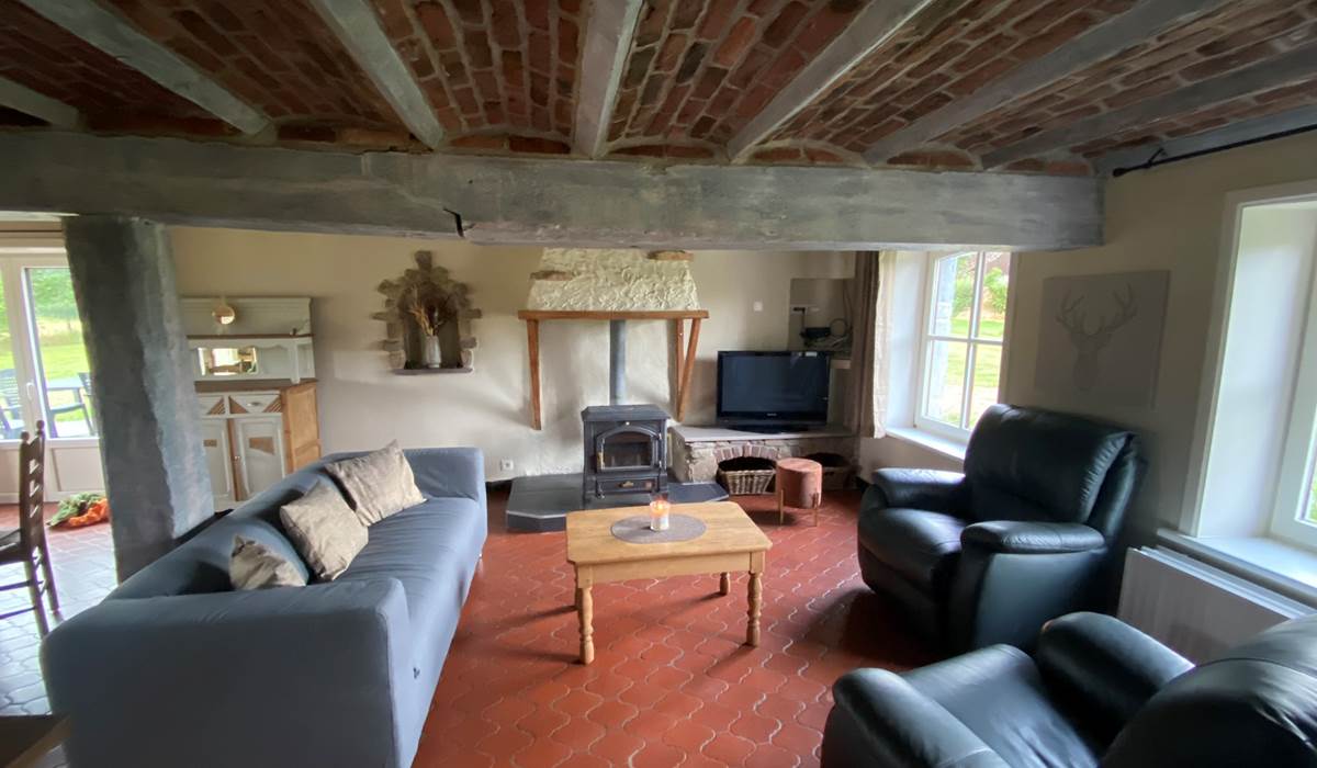 Gite rural La demoiselle ô bois  - salon- feu au bois