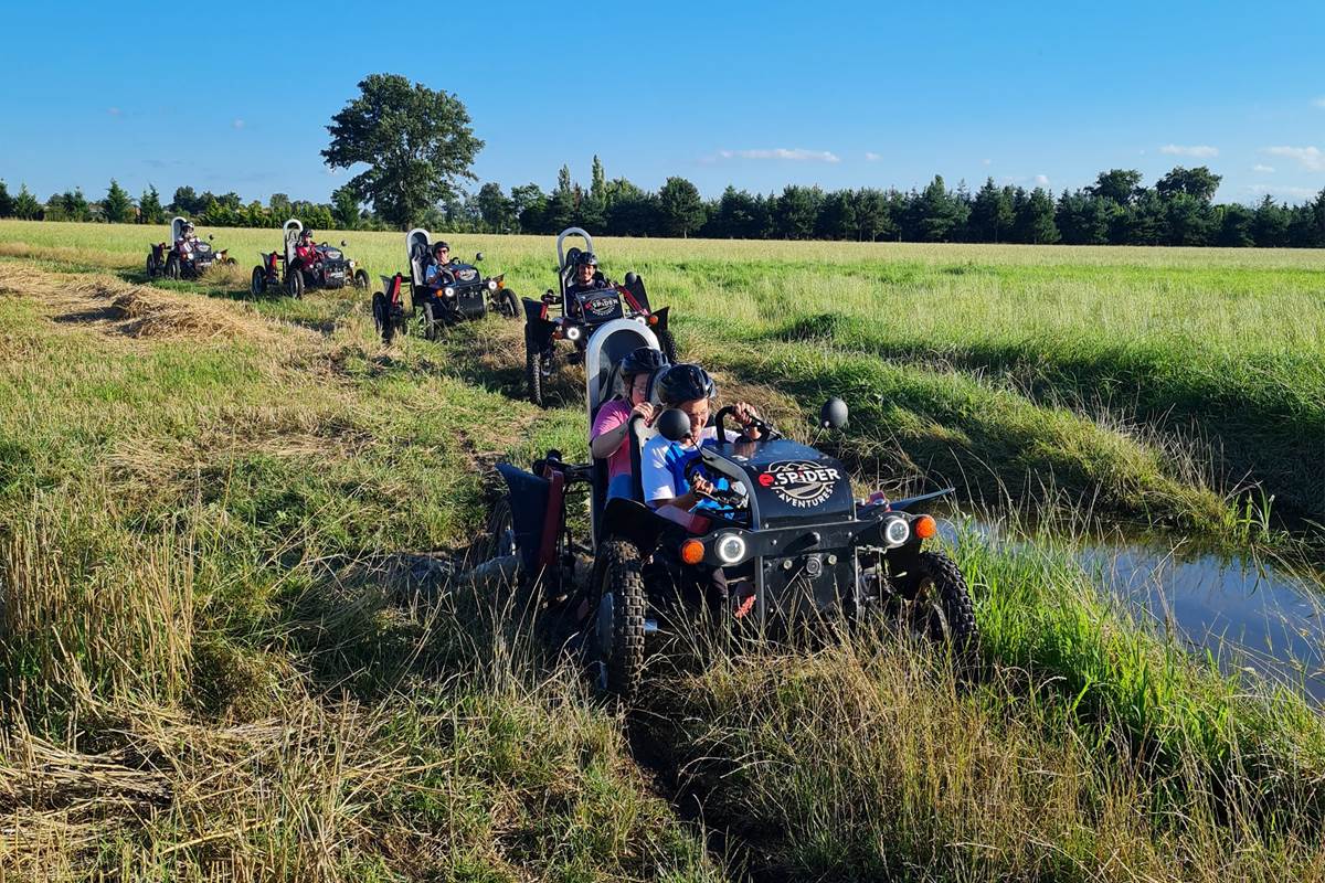 swincar électrique franchissement de flaque, un moment où les rires éclatent et les flaques éclaboussent