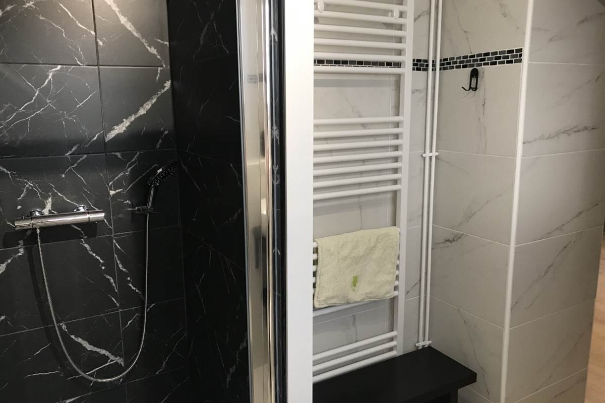 salle d'eau côté douche +seche serviette