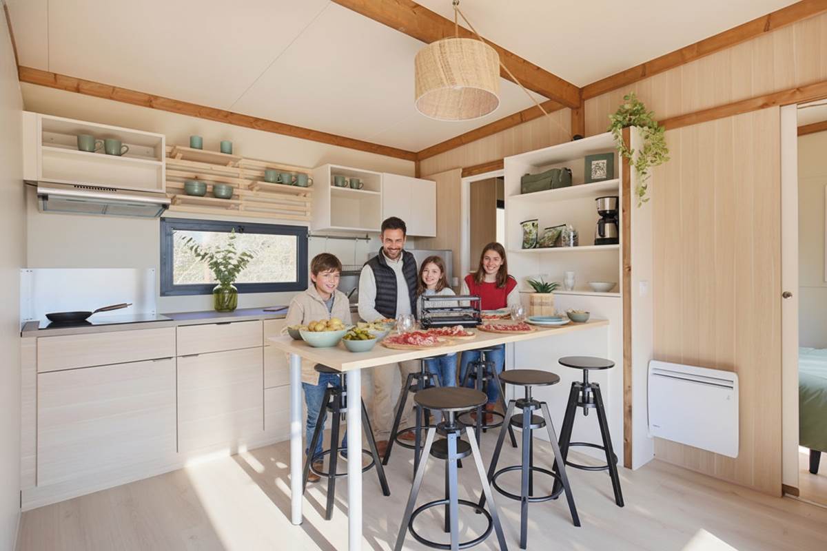 Coin repas avec sa cuisine toute équipée