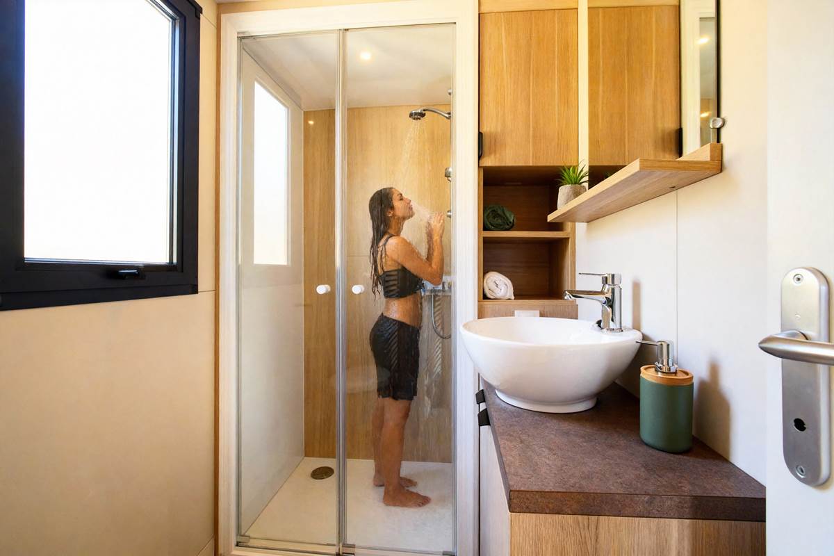 Salle de bain avec douche à l'italienne et WC