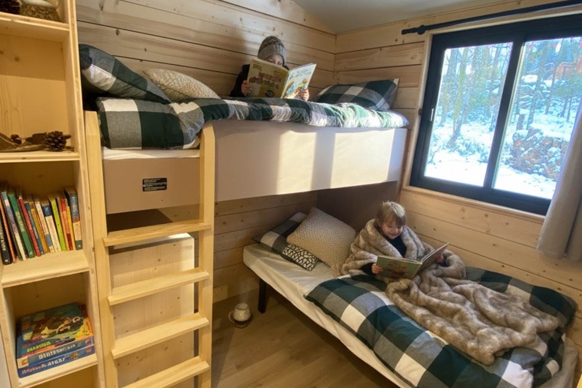 Chambre enfant avec un lit simple et un lit à étage