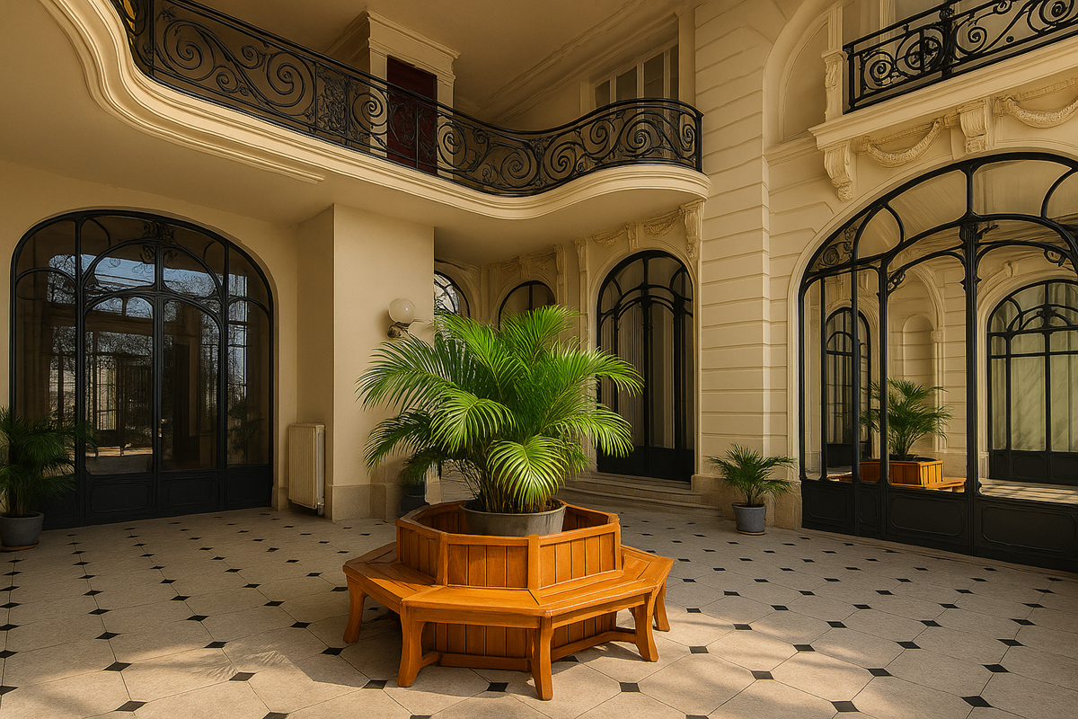 Entrée historique du bâtiment – Immeuble de charme au cœur du Mont-Dore, proche Thermes et centre-ville