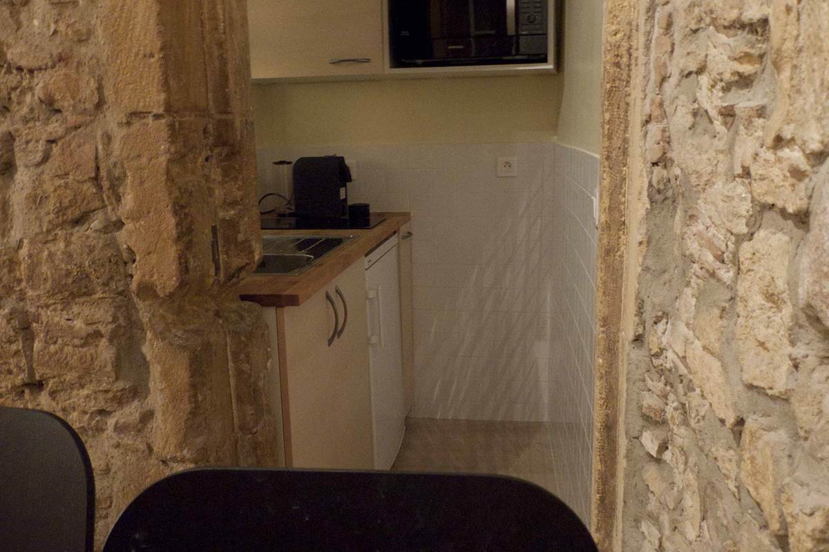 la cuisine équipée (incluant les ingrédients pour cuisiner)