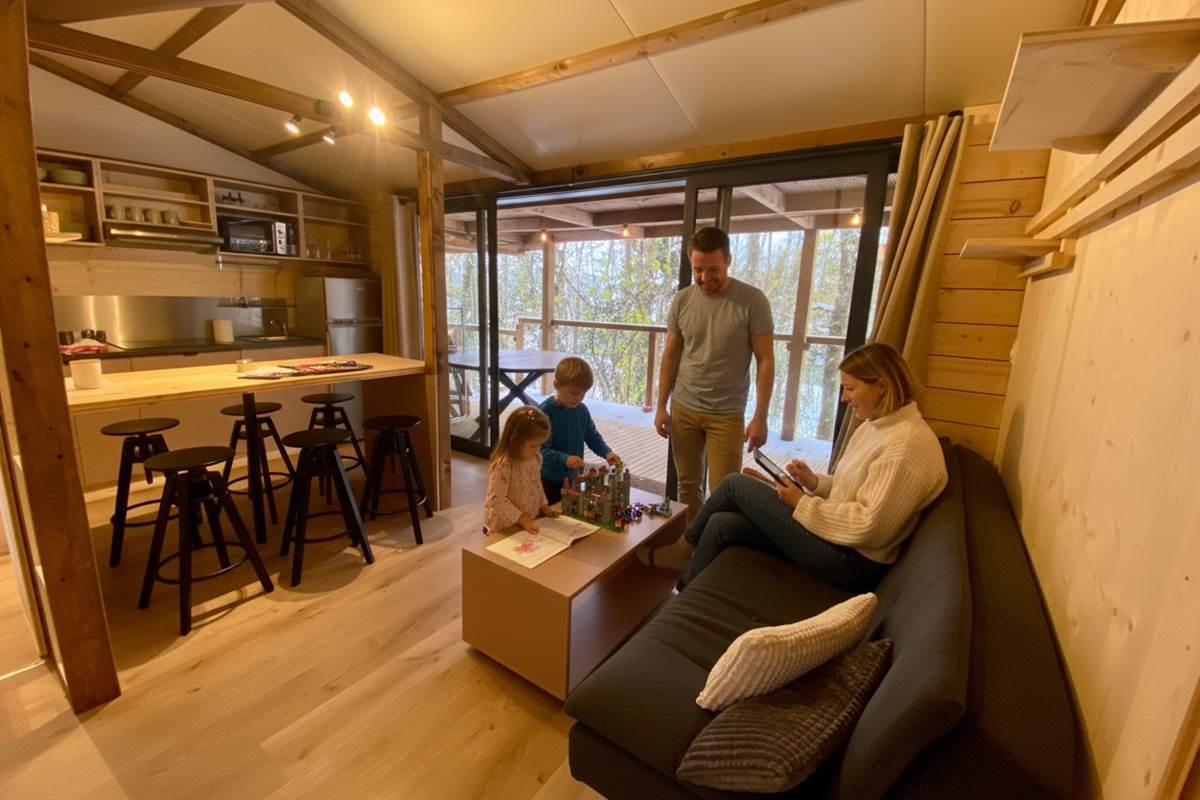 Coin séjour avec vue sur la forêt