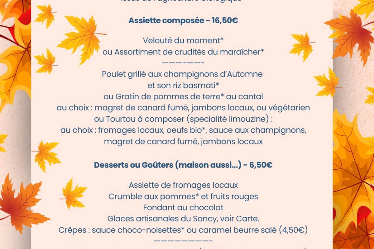Restaurant-Boutique "Harmonie du Monde" : plats maison, produits frais majoritairement bio et locaux. Attenant à vos Gîtes "Le Chant des Sources" à Gimel-les-Cascades (19).