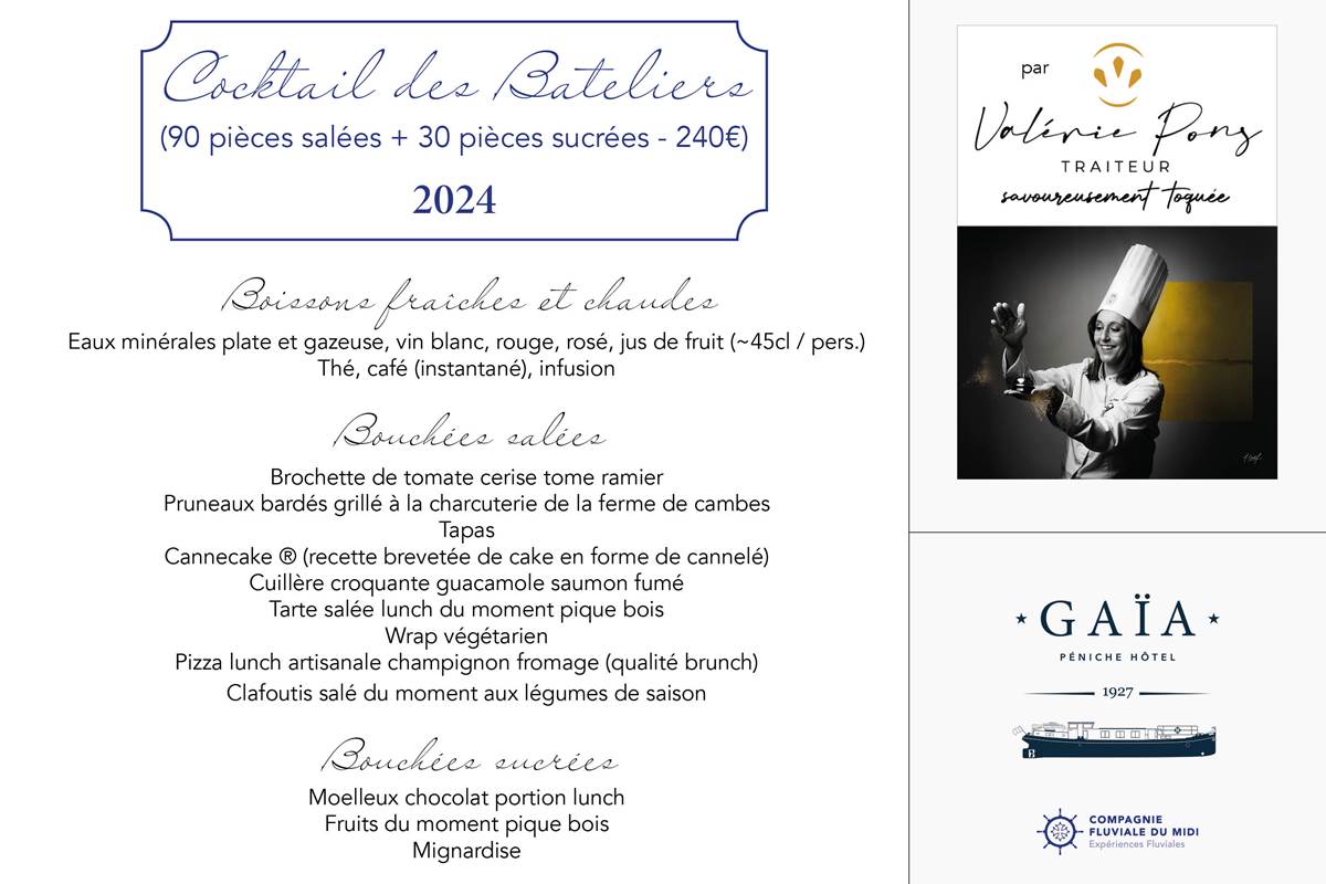 Menus Croisière Gaïa par Valérie Pons